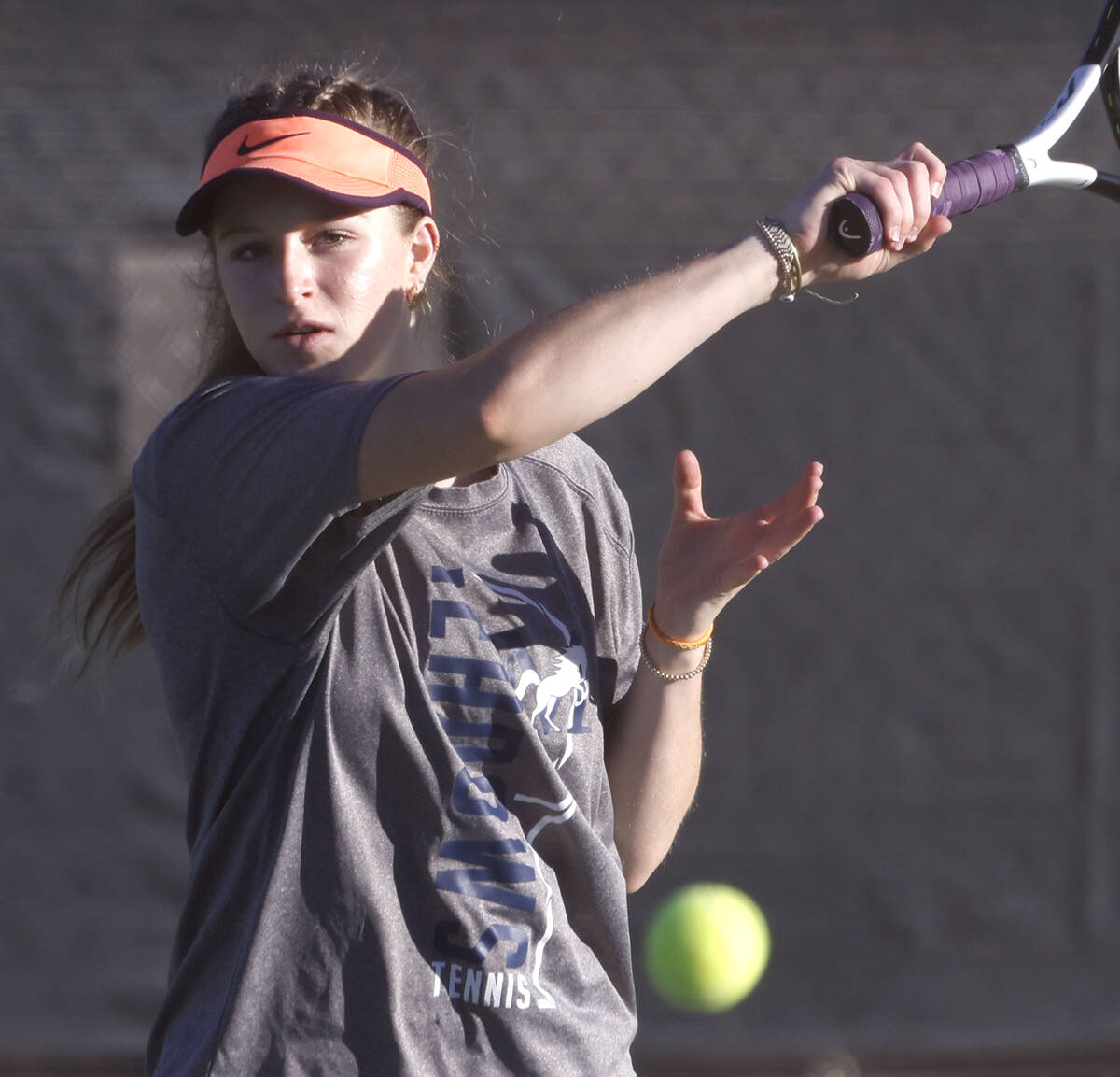 The Meadows Sophia Maxwell returns the ball against Spanish Springs during the Class 4A girls t ...
