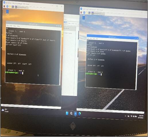 Image of the computer program showing information transmitted by the rigged shuffling machine, ...
