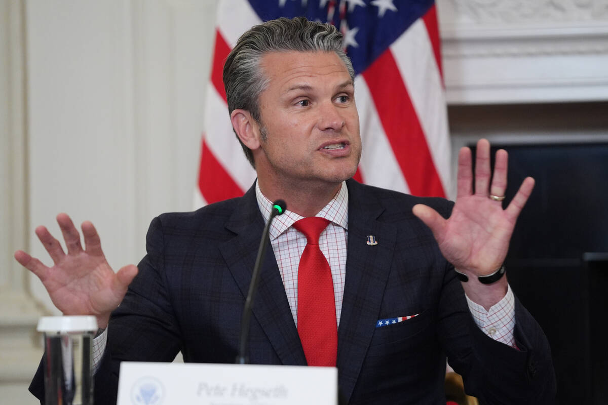 Defense Secretary Pete Hegseth speaks during a roundtable on criminal cartels with President Do ...