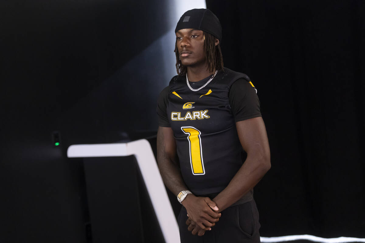 Clark football player Andres Pollard poses for a photo during a preseason meeting and media day ...