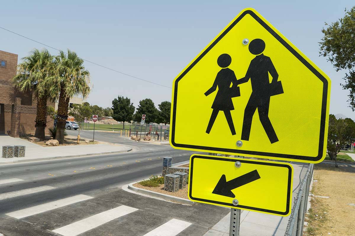 New crosswalk designed to improve pedestrian safety. (Las Vegas Review-Journal)