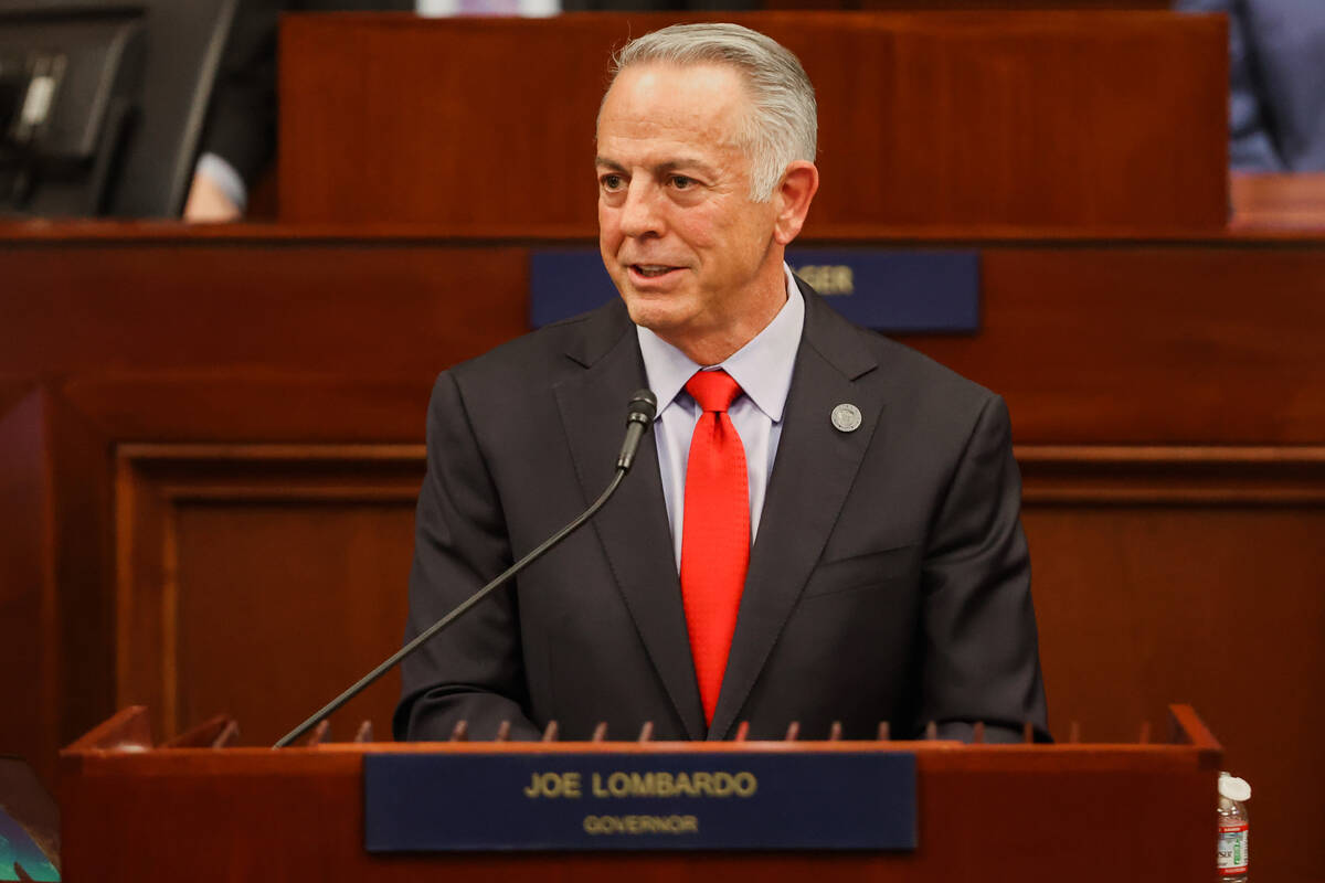 Gov. Joe Lombardo speaks during his State of the State speech at the Legislative Building on Ja ...