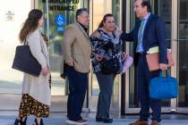 (LtoR) Jazmin Gomez, Rene, and Jeanne Llera talk with their attorney Eric Valenzuela outside th ...