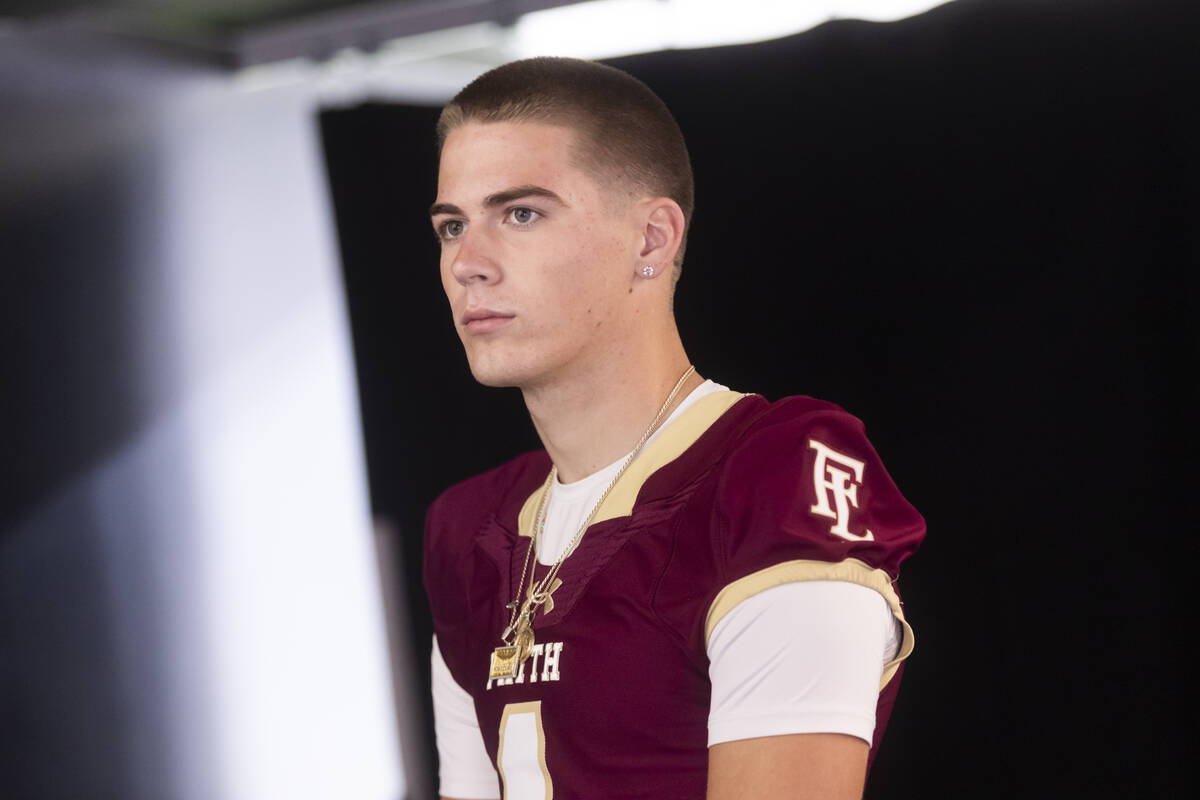 Faith Lutheran football player Gavin Day poses for a photo during a preseason meeting and media ...