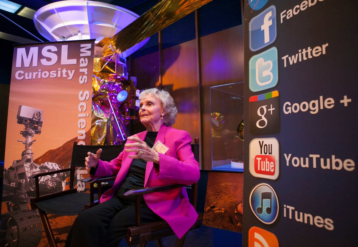 FILE - Actress June Lockhart from Lost in Space and Lassie, addresses bloggers at NASA Social m ...