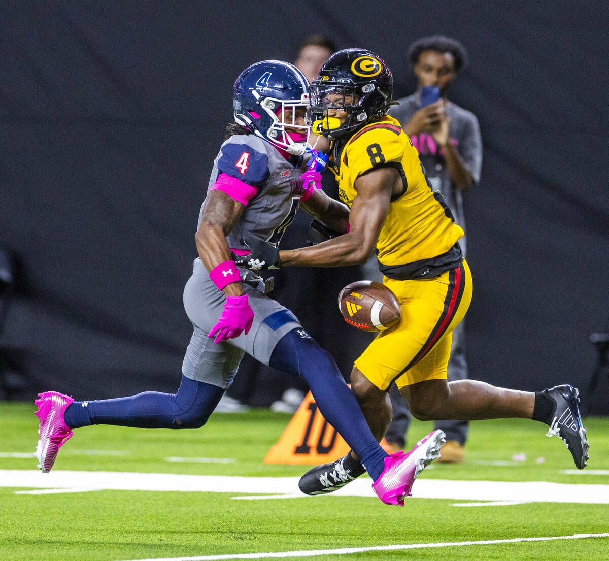 Jackson State Tigers defensive back Mike Smith III (4) is called for interference Depp downfiel ...