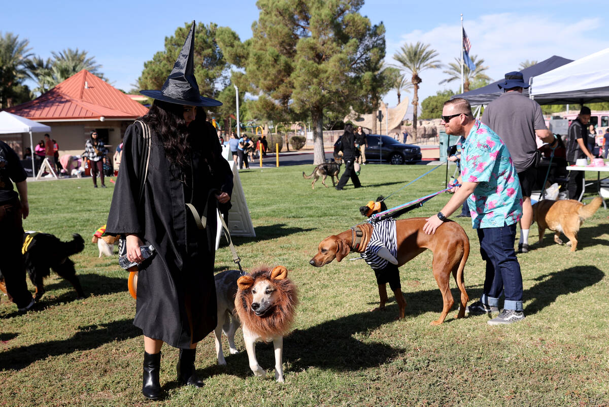 Makaela Simmons and her dog Maverick walk through the booths during the Sixth Annual Paws in th ...