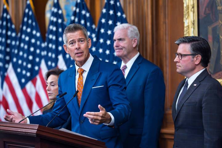 Transportation Secretary Sean Duffy speaks to reporters on day 23 of the government shutdown as ...