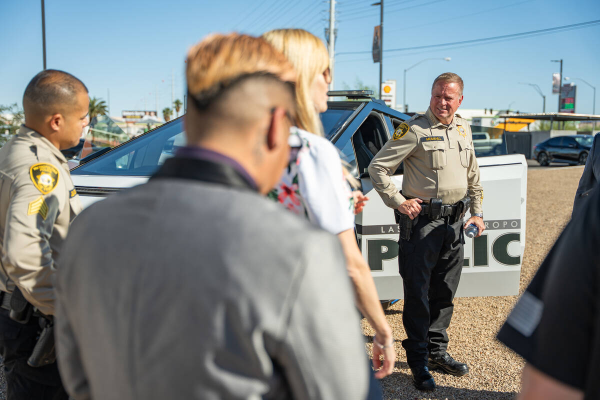 Sheriff Kevin McMahill speaks to the media about the Metropolitan Police Department's Tesla Cyb ...