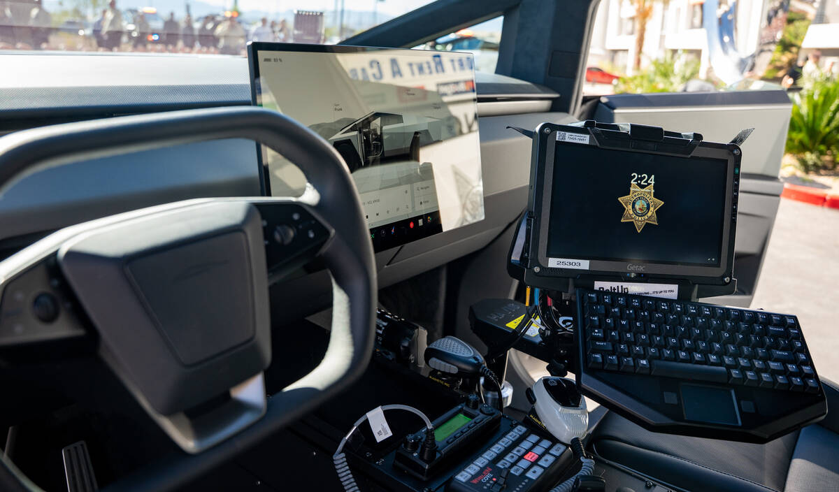 A look inside the Metropolitan Police Department's new Tesla Cybertruck patrol vehicles outside ...