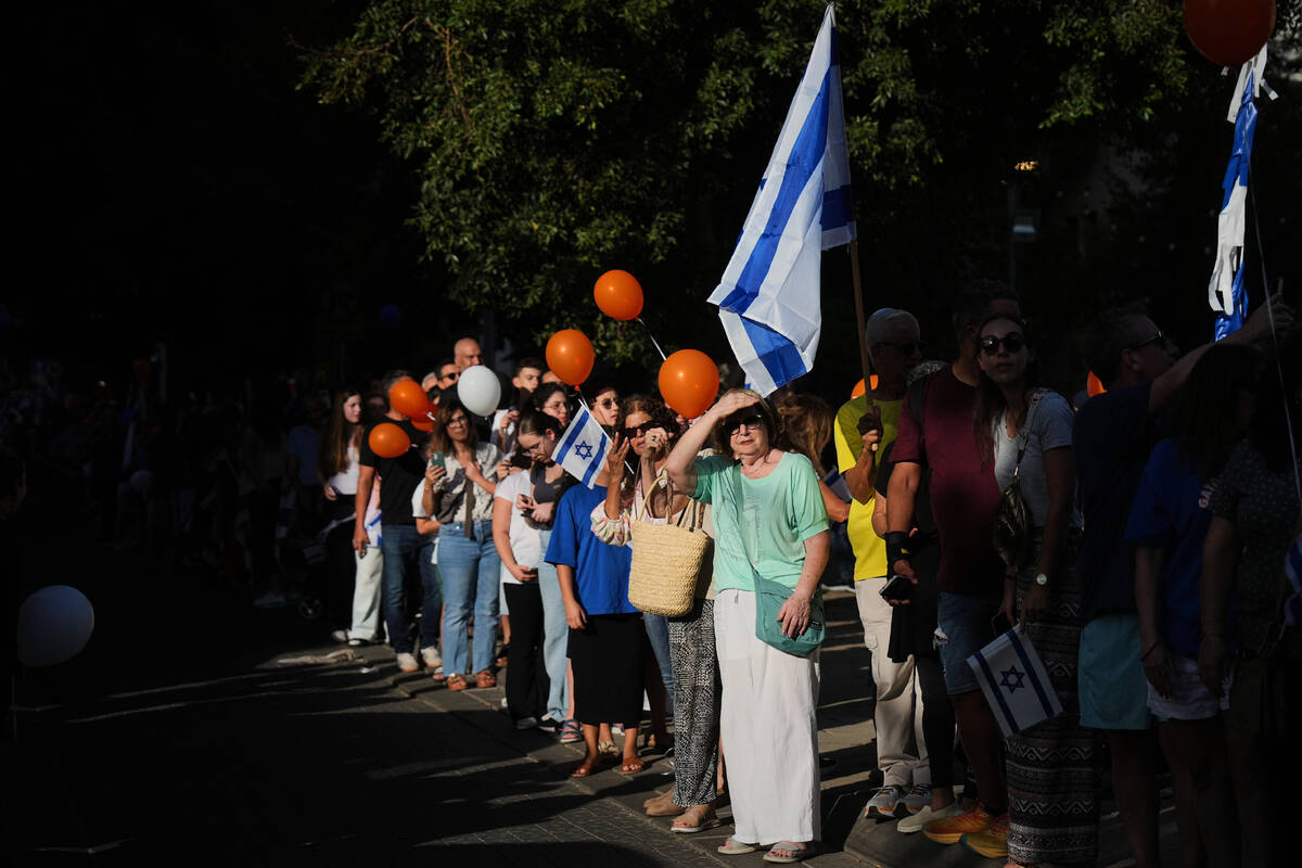 People gather to welcome freed Israeli hostage Evyatar David, recently released from Hamas capt ...