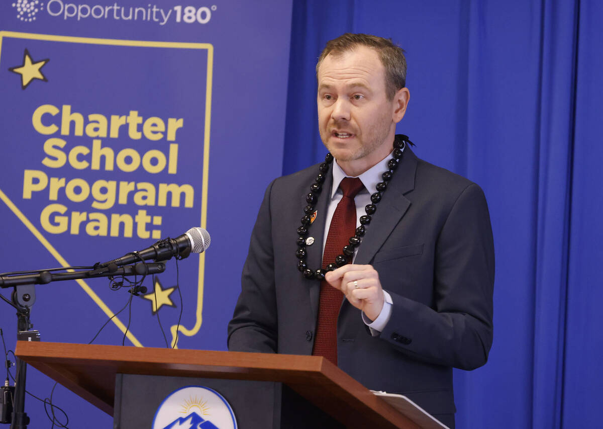 State Superintendent Dr. Victor Wakefield speaks during a press conference and celebration even ...