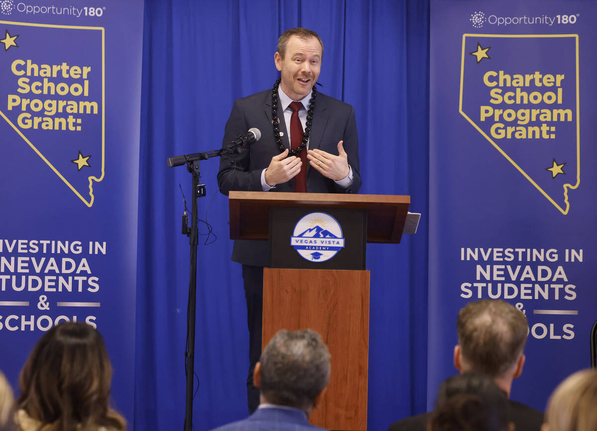 State Superintendent Dr. Victor Wakefield speaks during a press conference and celebration even ...