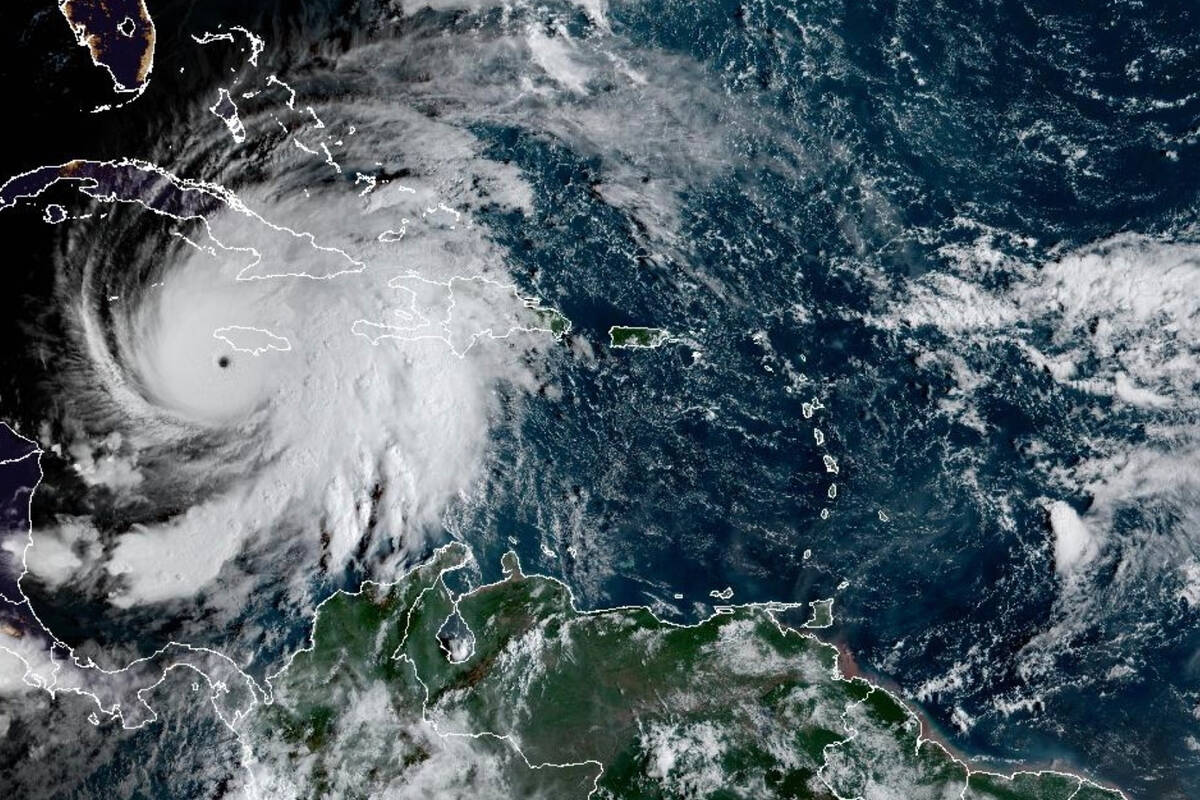 This satellite image provided by the National Oceanographic and Atmospheric Administration show ...