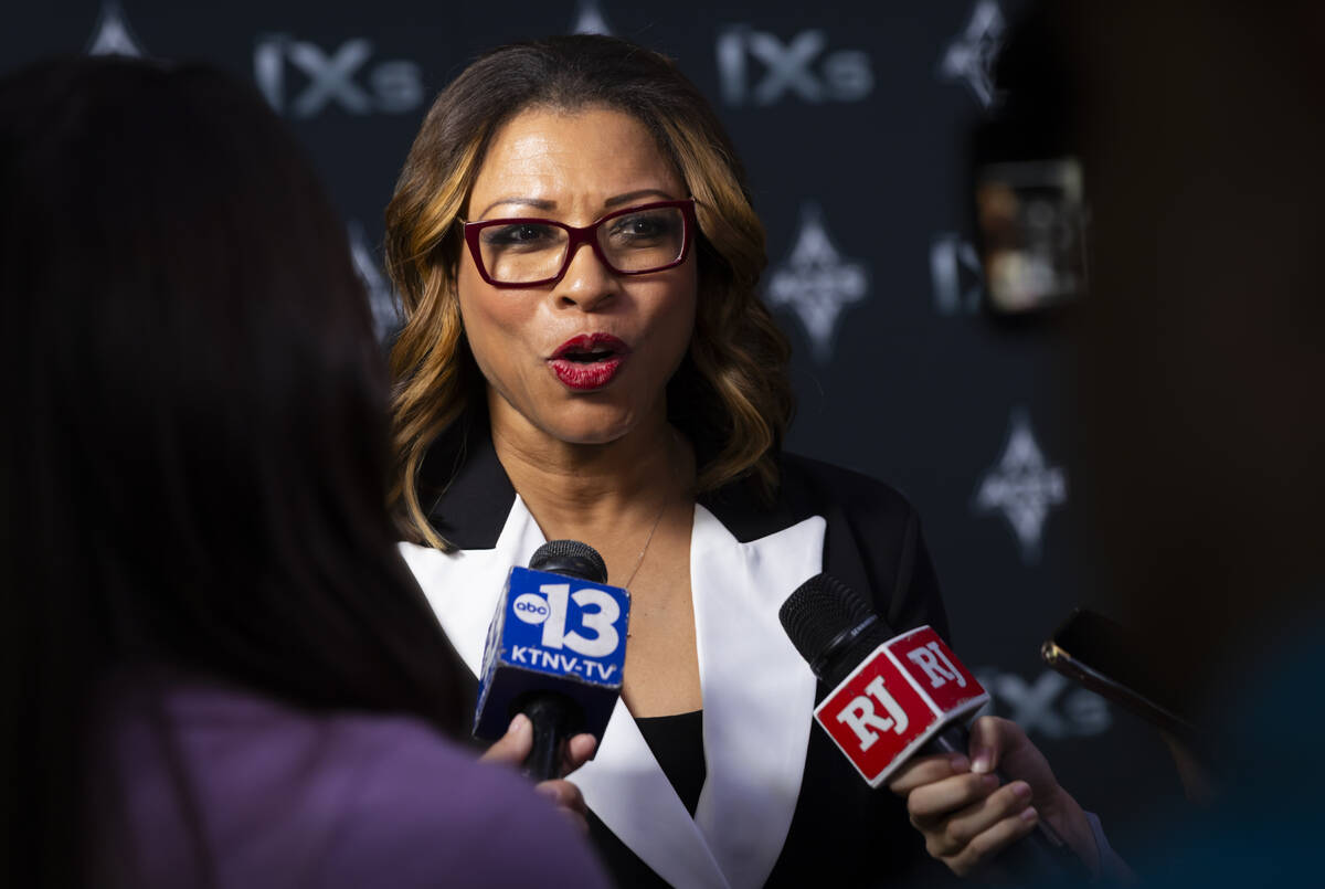 Aces president Nikki Fargas is interviewed on the red carpet for The IX Awards held by the Aces ...