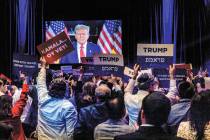Former President Donald Trump speaks to attendees via satellite during the Republican Jewish Co ...