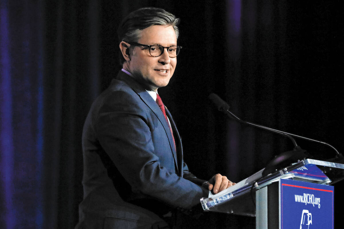 Recently elected Republican House Speaker Mike Johnson speaks at his first public event at the ...