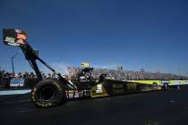 In this photo provided by the NHRA, Doug Kalitta extended his Top Fuel points lead on Sunday, O ...