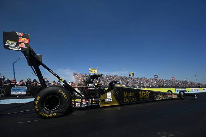 In this photo provided by the NHRA, Doug Kalitta extended his Top Fuel points lead on Sunday, O ...
