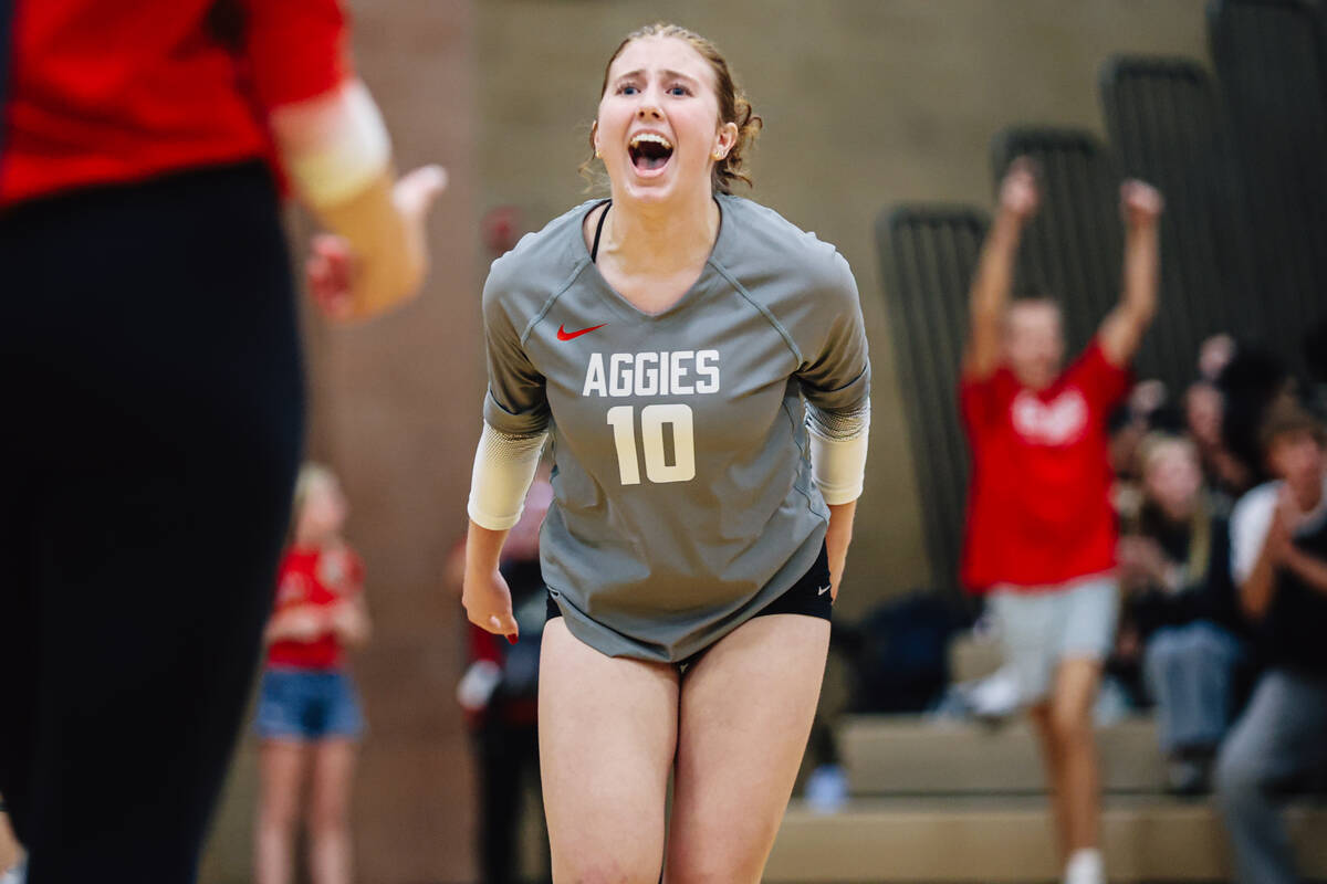 Arbor View libero Skylar Goldyn gets amped up during a 5A girls volleyball Southern Region semi ...