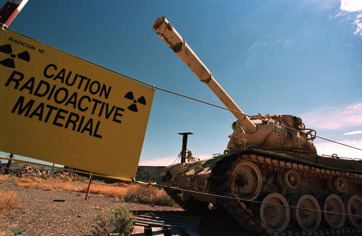 An M-48 tank which fired uranium-tipped shells in the 1970s sits at the Nevada Test Site on Aug ...