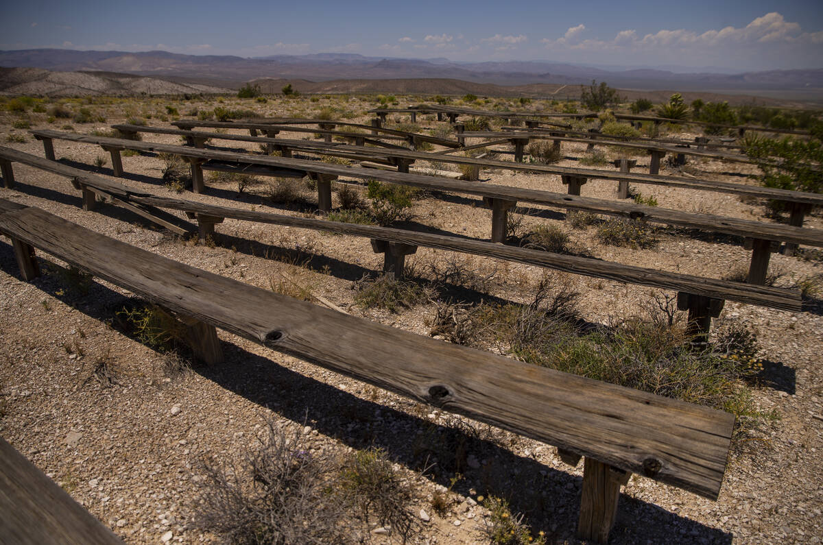 Benches overlooking Frenchman Flat were used by dignitaries during the 1950s to watch nuclear t ...