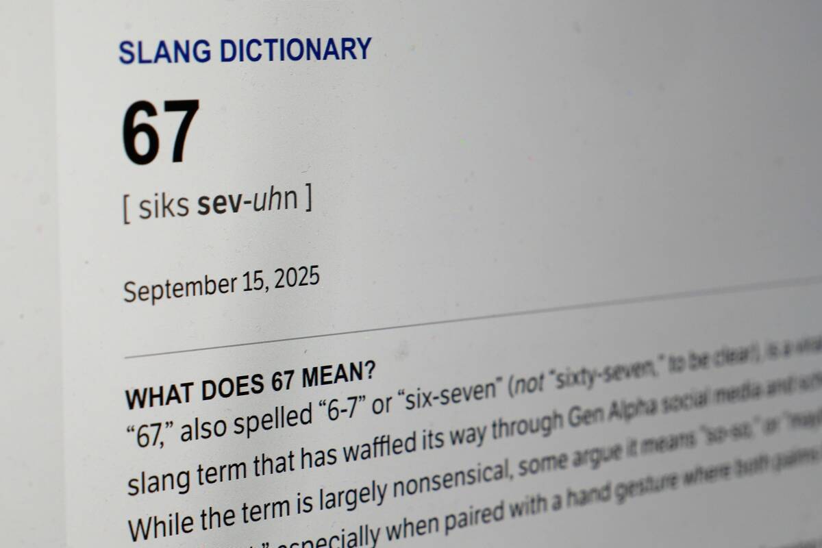 This Dictionary.com page shows the newest word of the year "6-7" on a computer screen ...