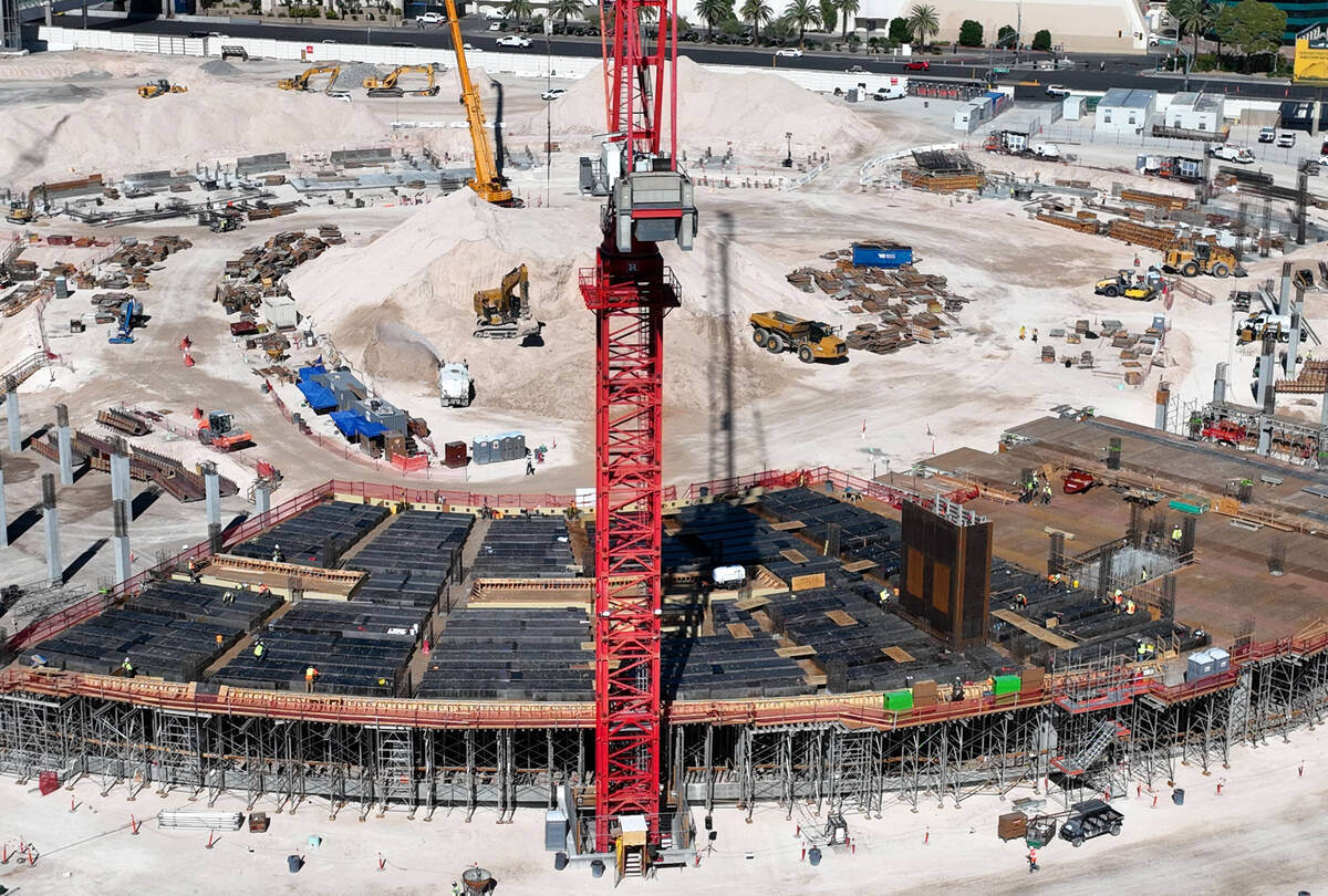 Construction continues on the new Athletics ballpark on the corner of Tropicana and the Strip i ...
