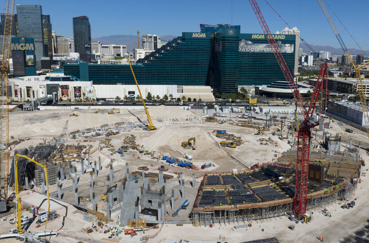 Construction continues on the new Athletics ballpark on the corner of Tropicana and the Strip i ...
