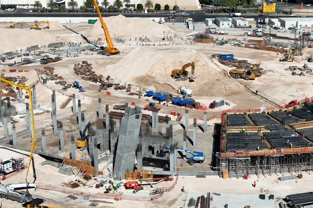 Construction continues on the new Athletics ballpark on the corner of Tropicana and the Strip i ...
