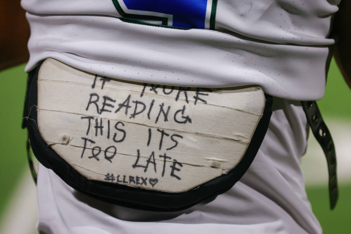 Green Valley running back/inside linebacker Eliseo Gerardo (9) stands on the sidelines during t ...