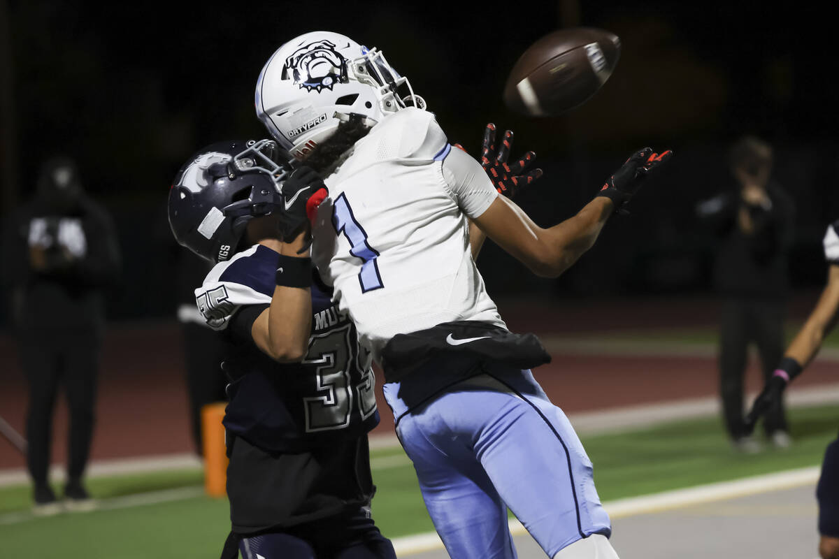 Centennial wide receiver/cornerback Jayden Thomas (1) makes the reception to score a touchdown ...