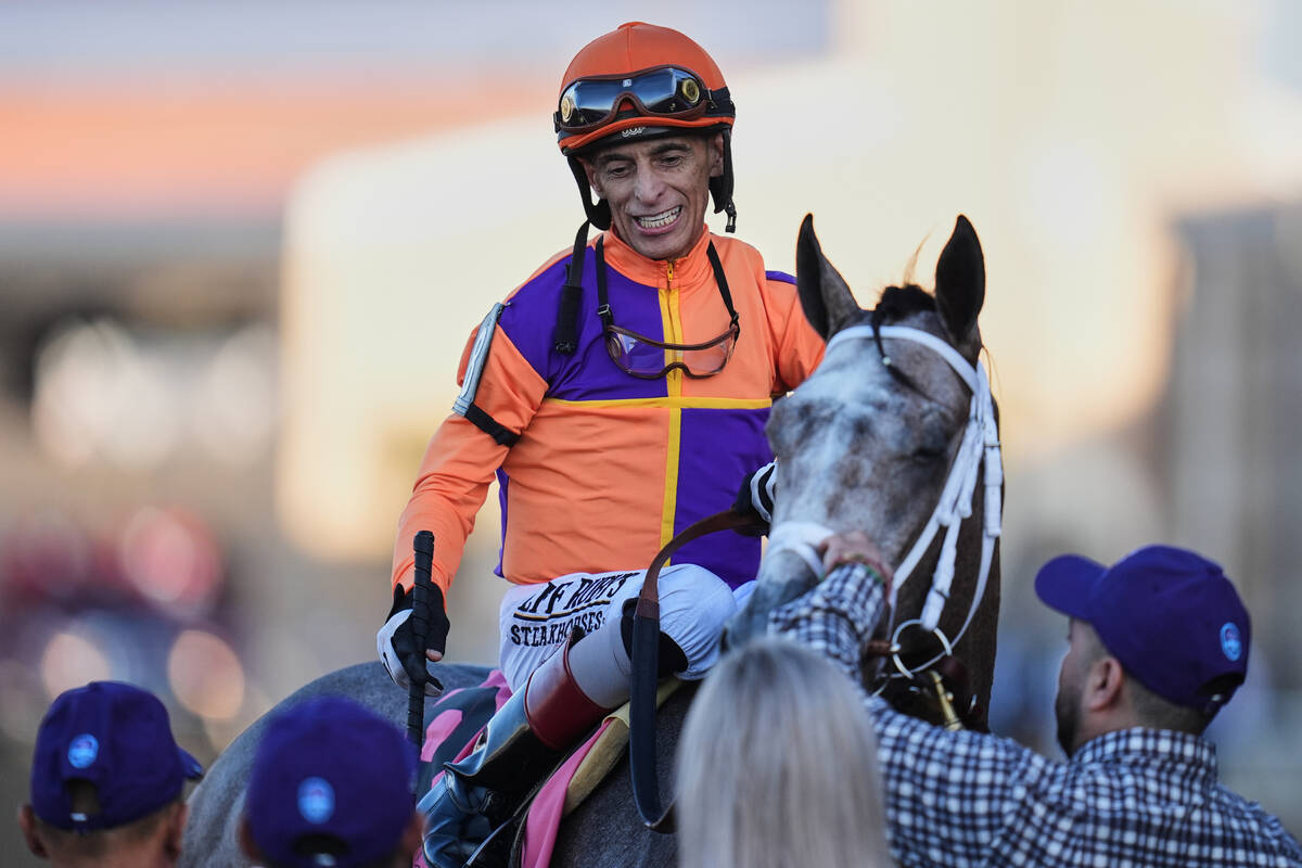 John Velazquez reacts after riding Ted Noffey to victory in the Breeders' Cup Juvenile hor ...