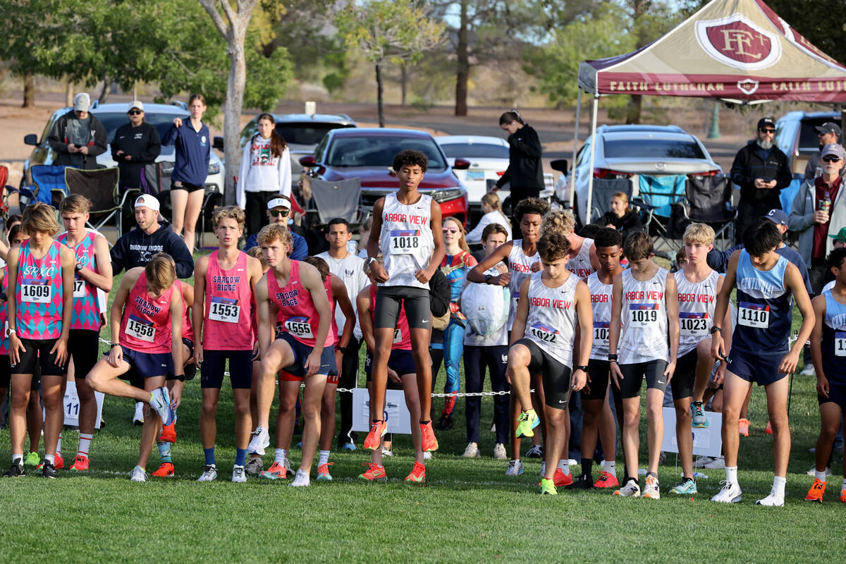 Runners prepare to start during the Nevada Interscholastic Activities Association Class 5A Sout ...