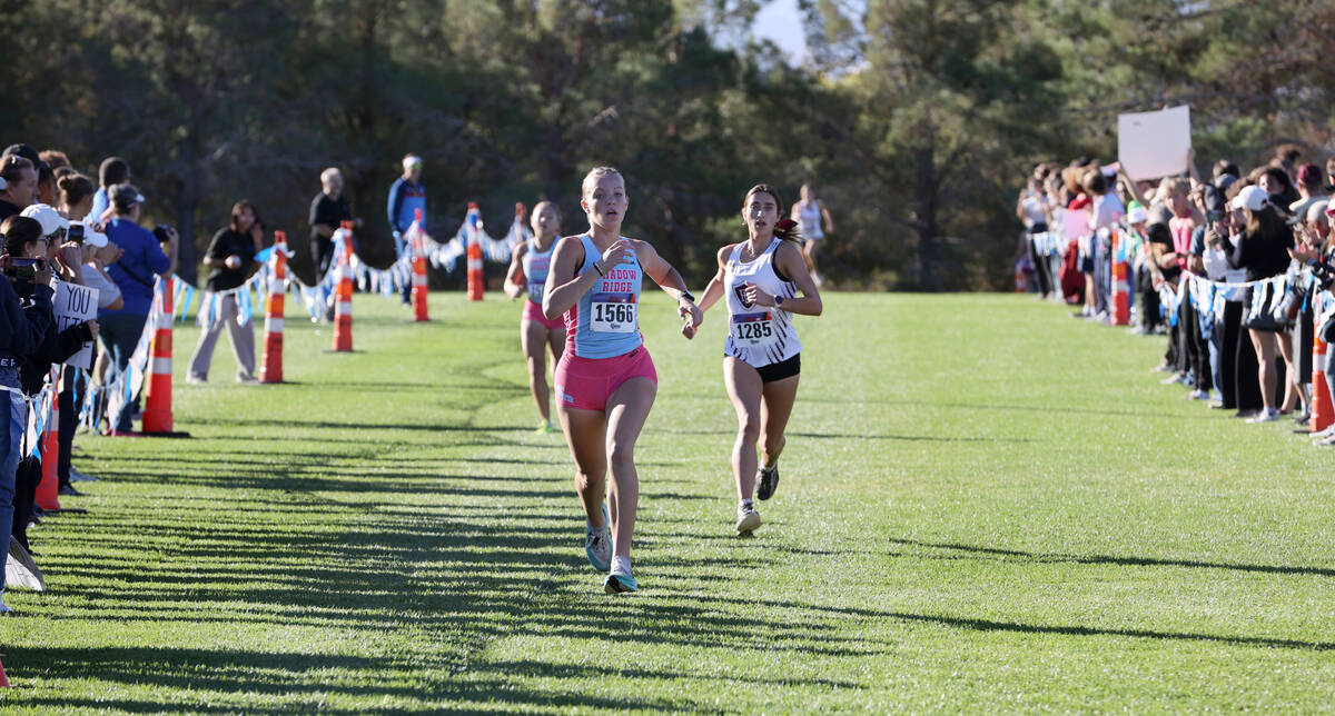 Shadow Ridge’s Ryen Hughes (1566) races to the finish line during the Nevada Interschola ...
