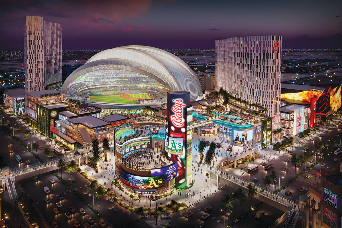 This is a rendering showing a proposed mixed-use project that will surround the Athletics’ Ma ...