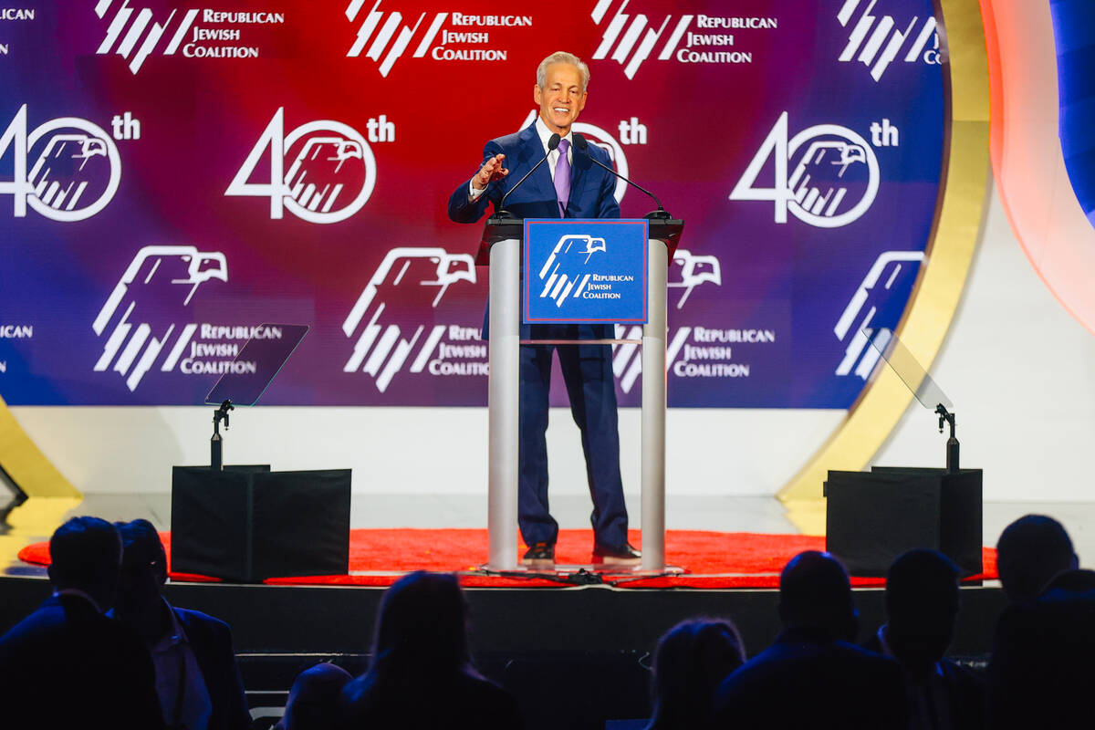 Republican Jewish Coalition national chairman Norm Coleman addresses the crowd during a Republi ...