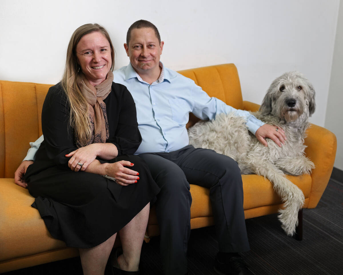 UNLV associate professors of neuroscience Rochelle and Dustin Hines are photographed in their o ...