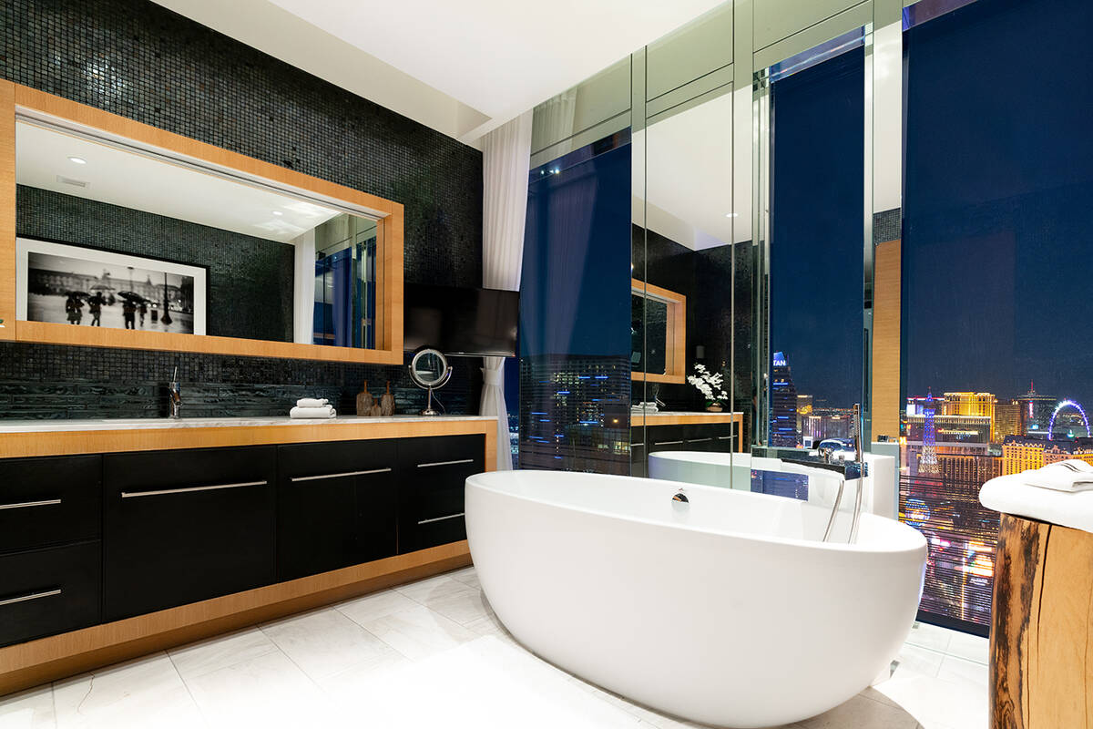 This $8.8-million Waldorf Astoria penthouse features a spa-like master bath. (The Napoli Group)