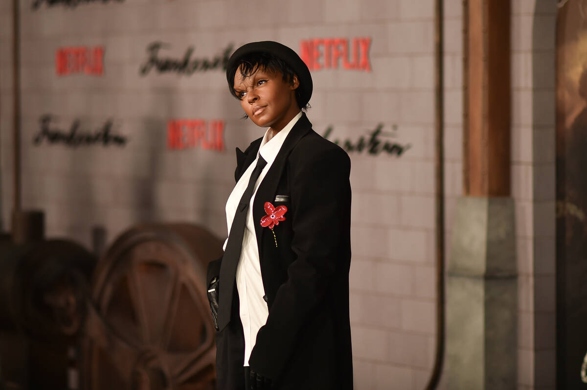 Janelle Monae arrives at the premiere of "Frankenstein" on Monday, Oct. 6, 2025, at A ...