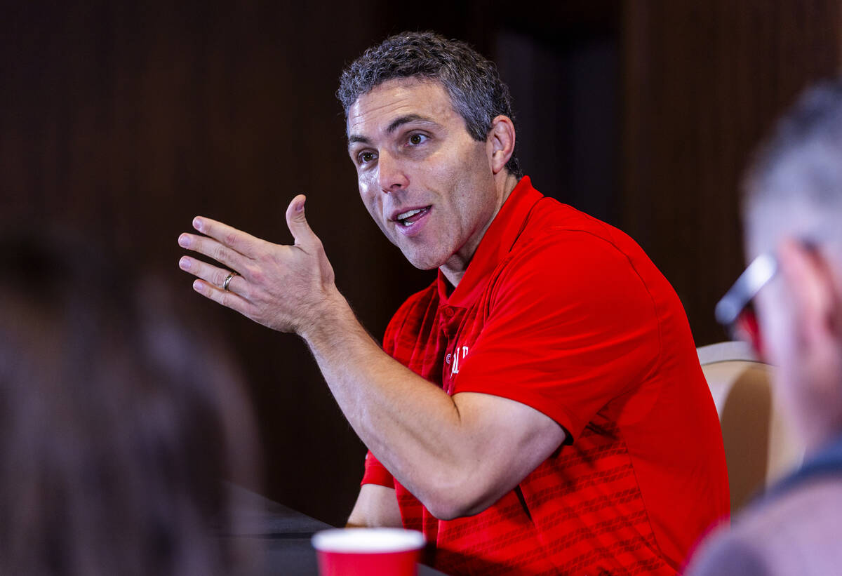 UNLV head coach Josh Pastner answers questions during the Mountain West basketball media day at ...