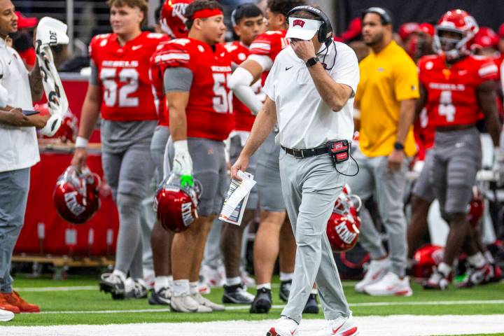 UNLV head coach Dan Mullen is a bit dismayed after another turnover against the New Mexico Lobo ...