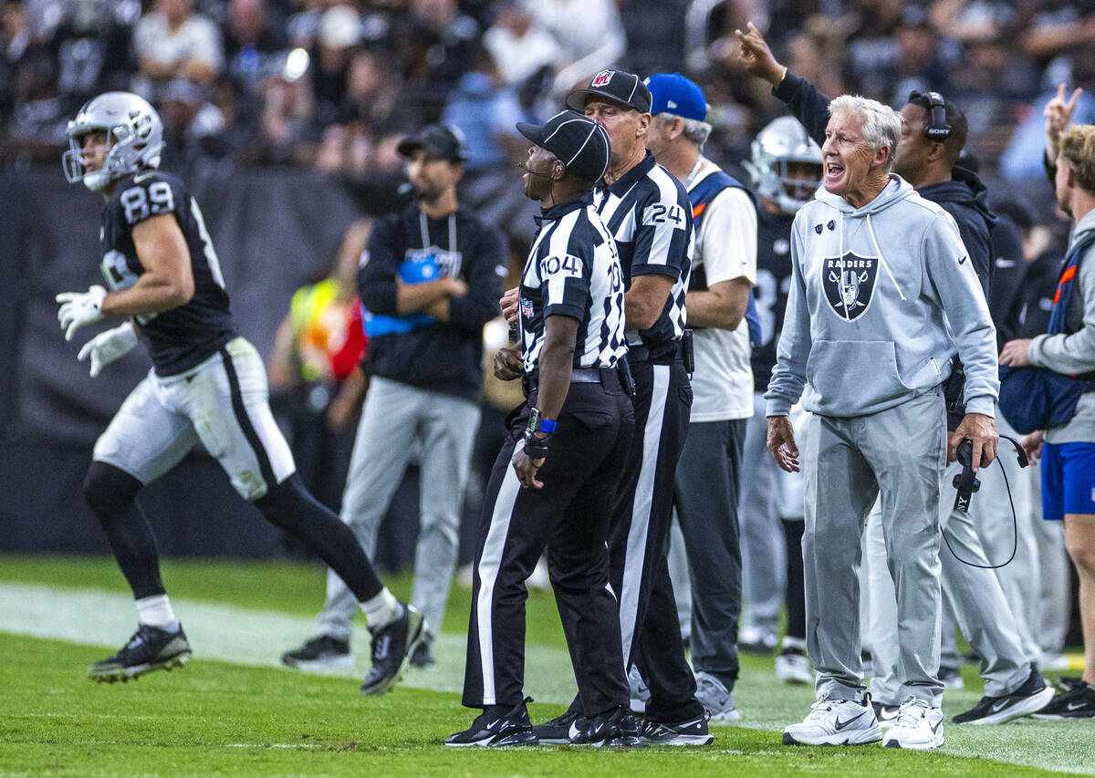 Raiders head coach Pete Carroll is unhappy about the lack of a call against the Jacksonville Ja ...