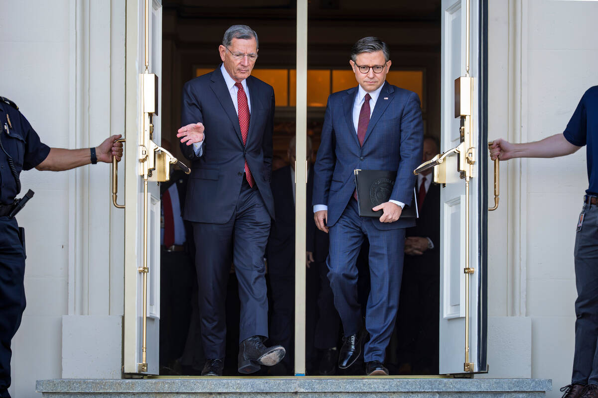 FILE - Sen. John Barrasso, R-Wyo., the Senate GOP whip, left, and Speaker of the House Mike Joh ...