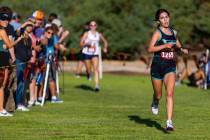 Somerset Academy Sky Pointe High School runner Aislin McMahon (1269) nears the finish line ...