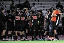 Chaparral celebrates after defeating Doral Academy 2-1 during a 4A boys soccer state semifinal ...