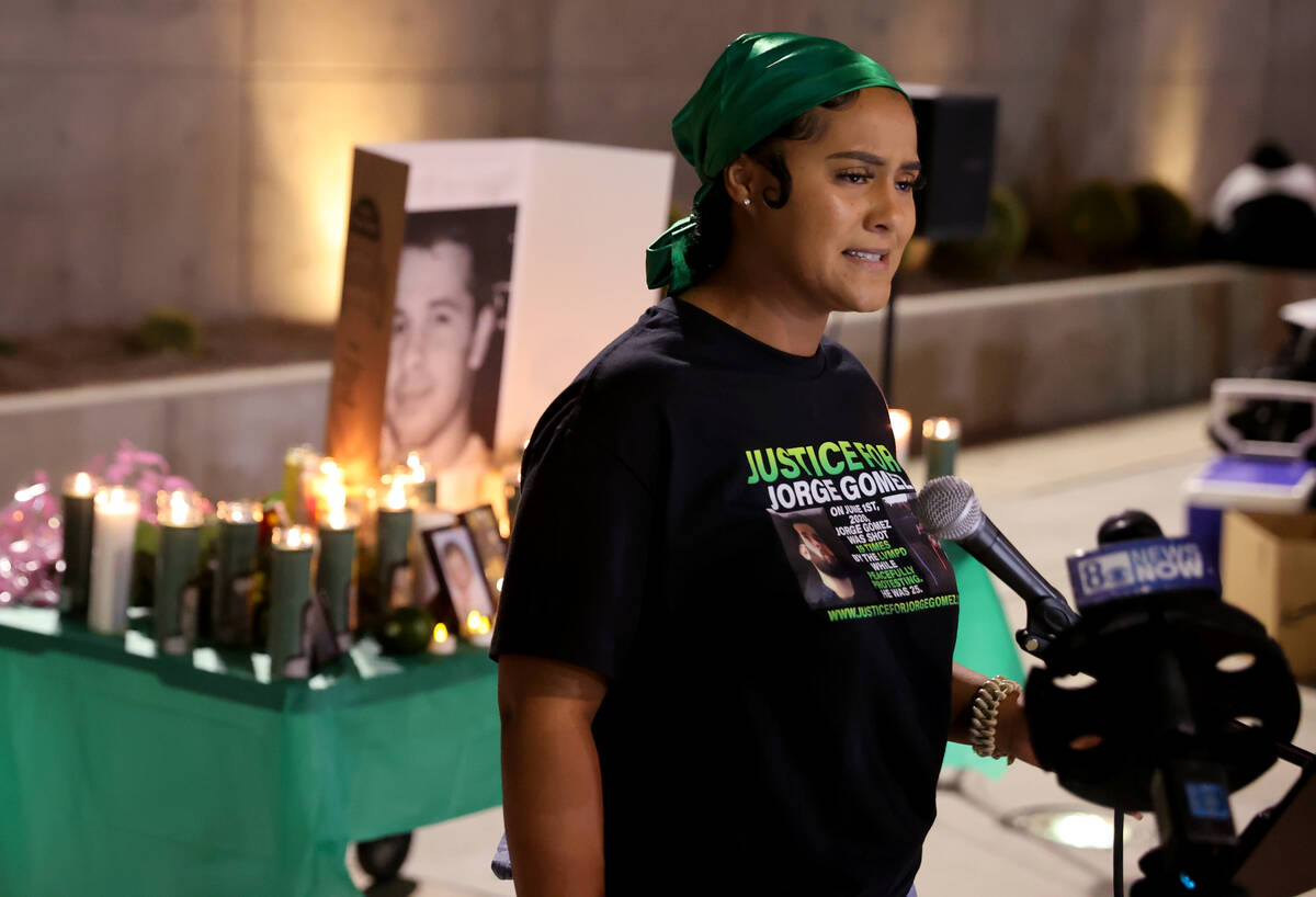 Desiree Smith, founder of More Than A Hashtag, recites a poem during a vigil for her Jorge Gome ...