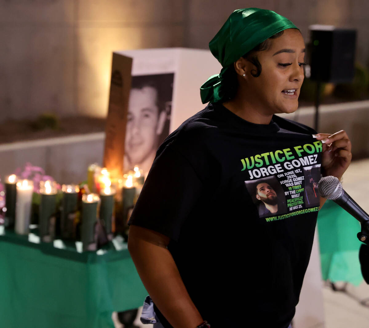 Desiree Smith, founder of More Than A Hashtag, recites a poem during a vigil for her Jorge Gome ...
