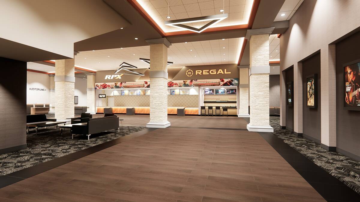 A rendering of the renovated Regal Green Valley Ranch movie theaters. (Station Casinos)