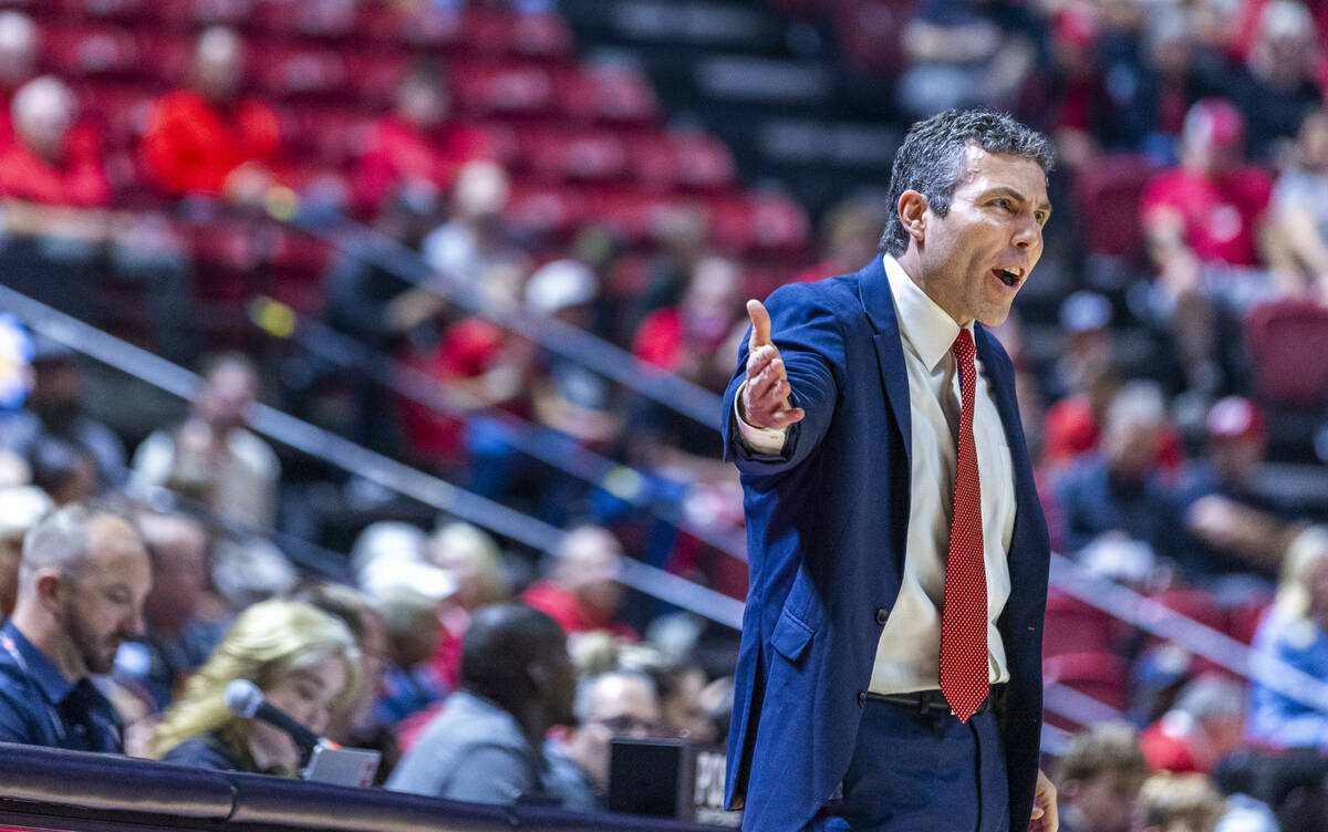 UNLV head coach Josh Pastner argues a call during the first half of their NCAA men's baske ...